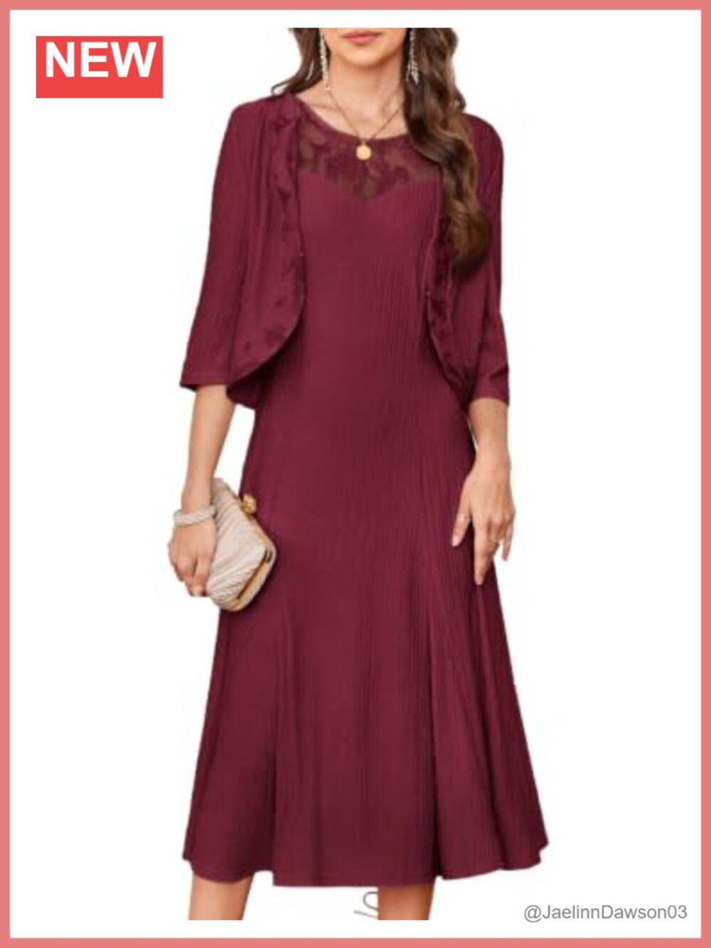 Formal Midi Dress with Lace Jacket: Two-Piece Wedding Guest Outfit